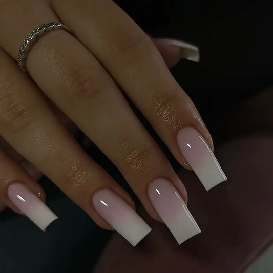 12 Long Square Ombre Nude Pink press on nails