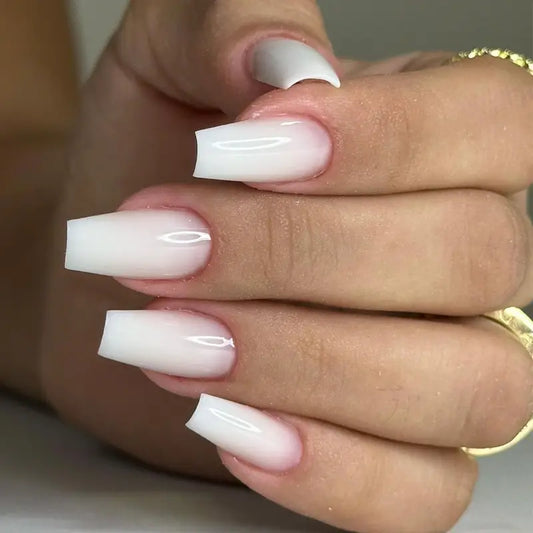 12 Medium coffin white press on nails