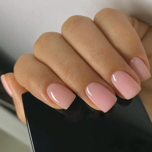 12 Short Square baby Pink press on nails