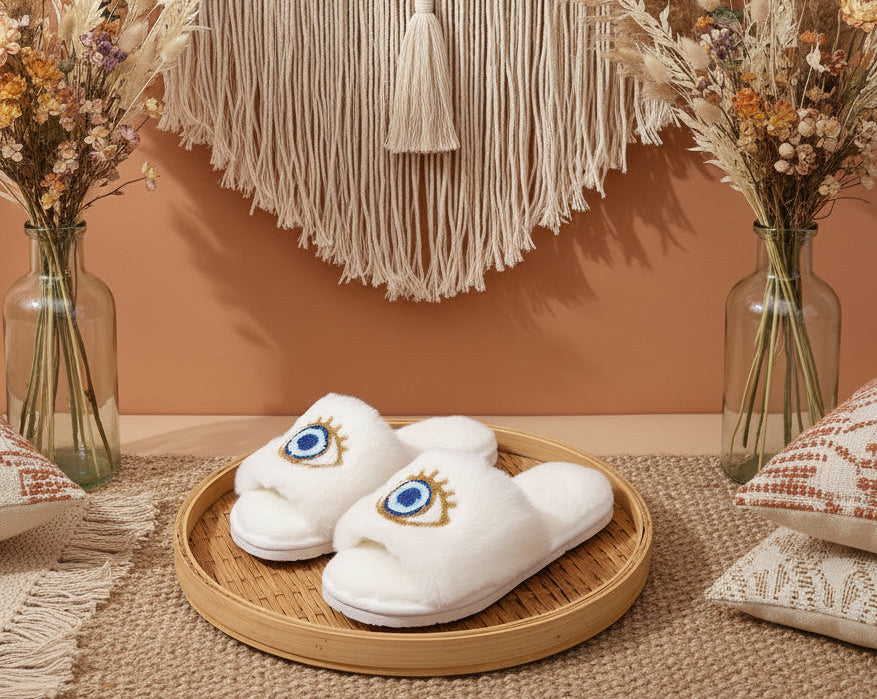 Open Toe Evil Eye Design Slippers -Easy Slip-On