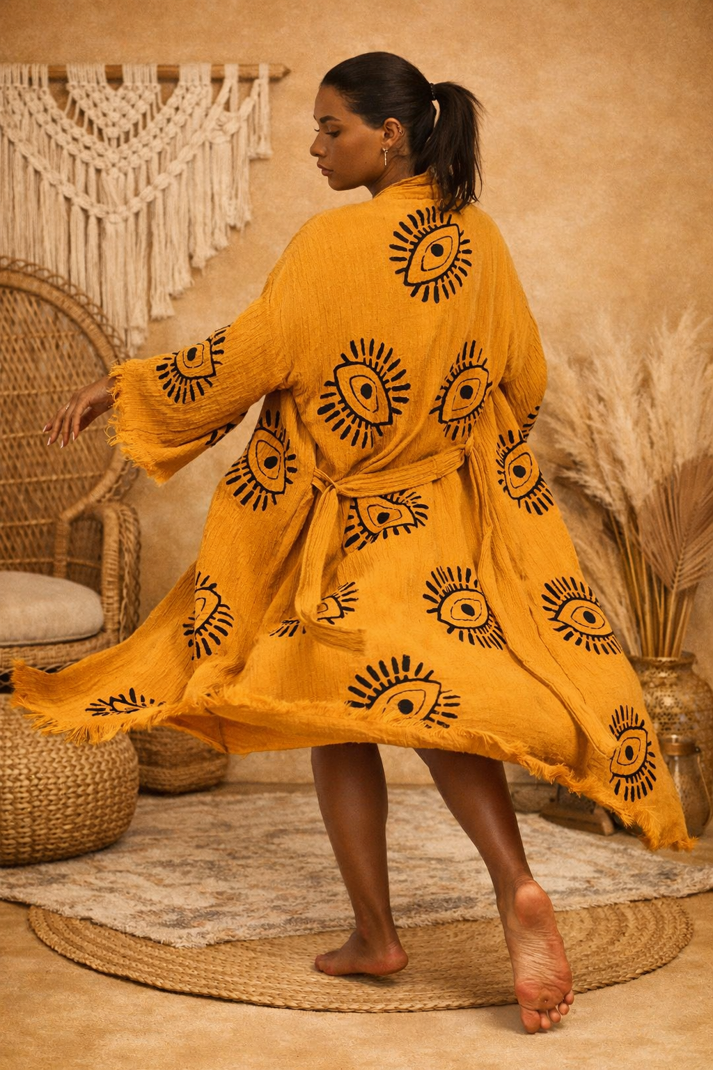 Evil Eye Kimono, Evil Eye Kaftan, Organic Cotton Kimono