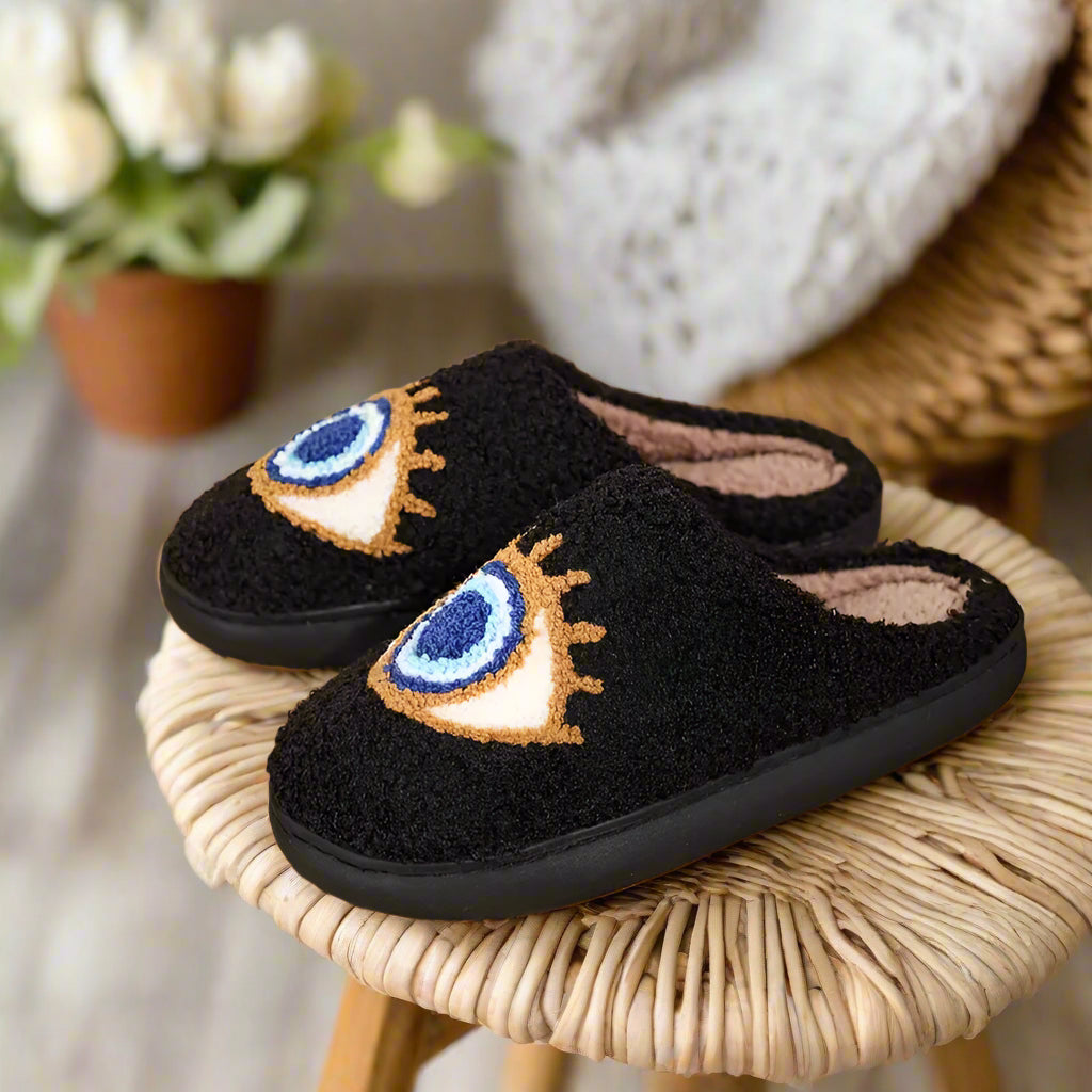 Evil Eye Design Slippers -Easy Slip-On