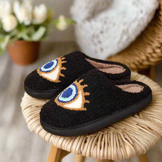 Evil Eye Design Slippers -Easy Slip-On