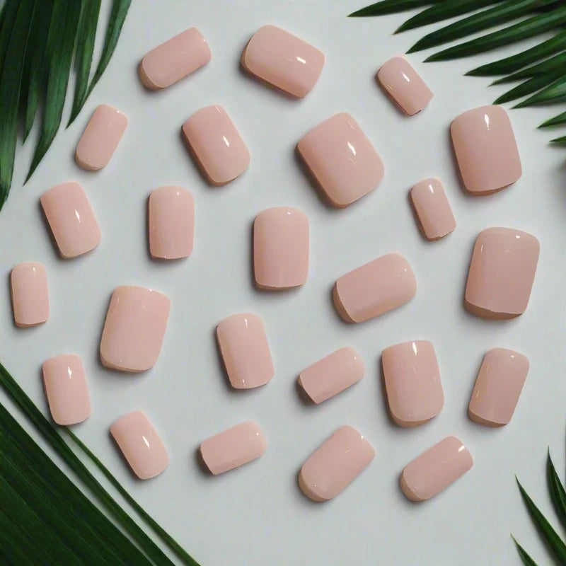 Nude Pink Press-On short Square Nails12pcs False Nails