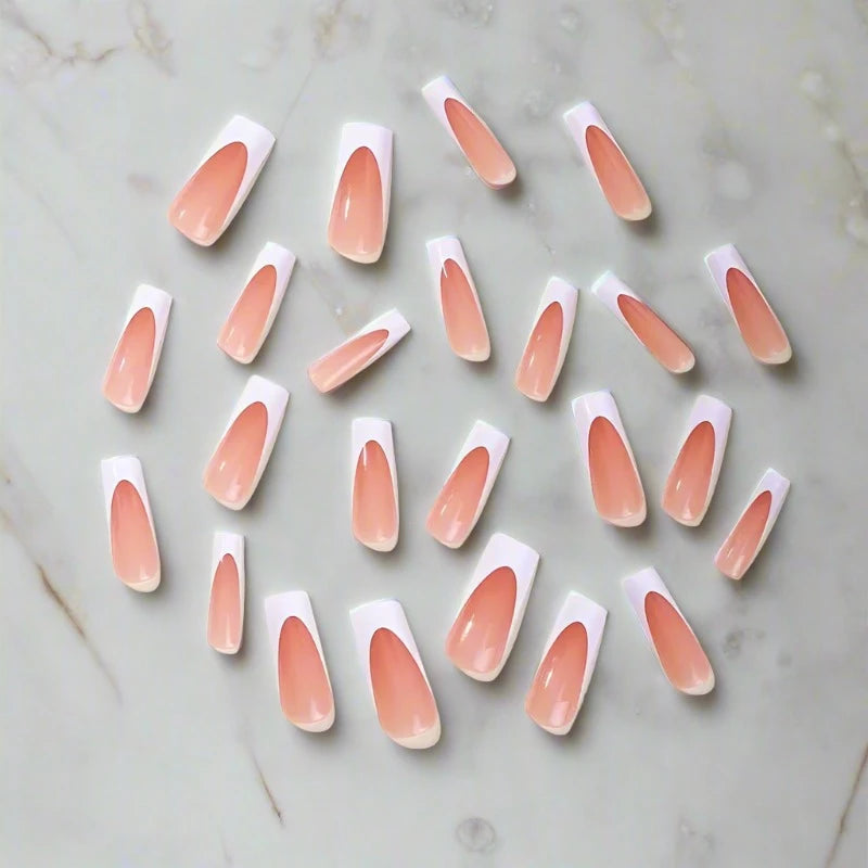 12pcs White French Tip Ballet Press On Nails