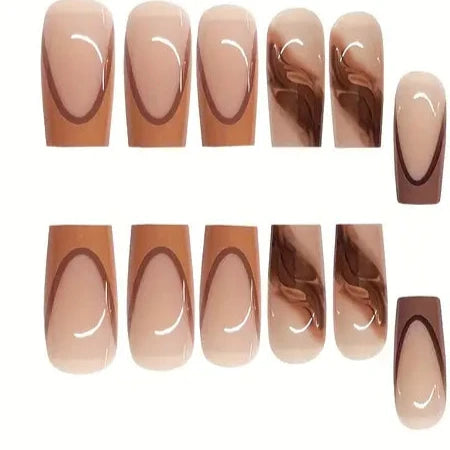 12pcs Luxe Coffee Brown  Nails Set - Medium Square