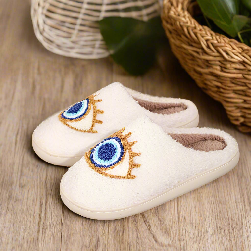 Evil Eye Design Slippers -Easy Slip-On