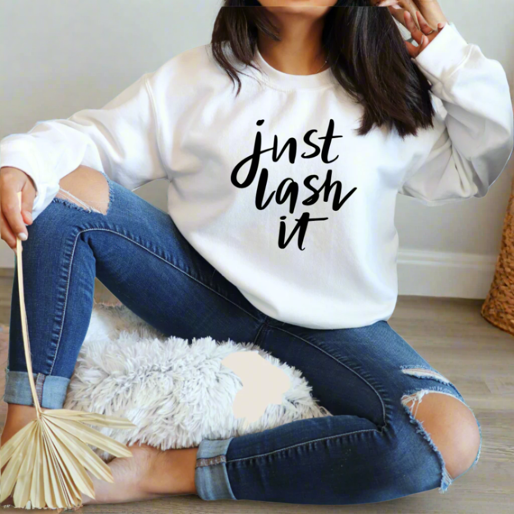 "Just Lash it" Casual Crew Neck Pullover Long Sleeve sweater & Tee
