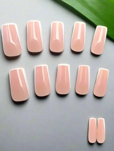 Glossy Medium Ballerina False Nails,Pinkish 12pcs