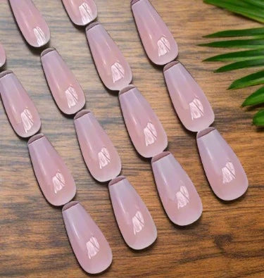 Glossy Long Coffin False Nails, White Pinkish Gradient 12pcs