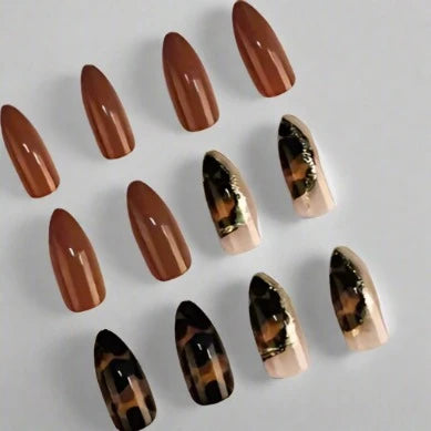 Brown Marble almond shape 12pcs False Nails