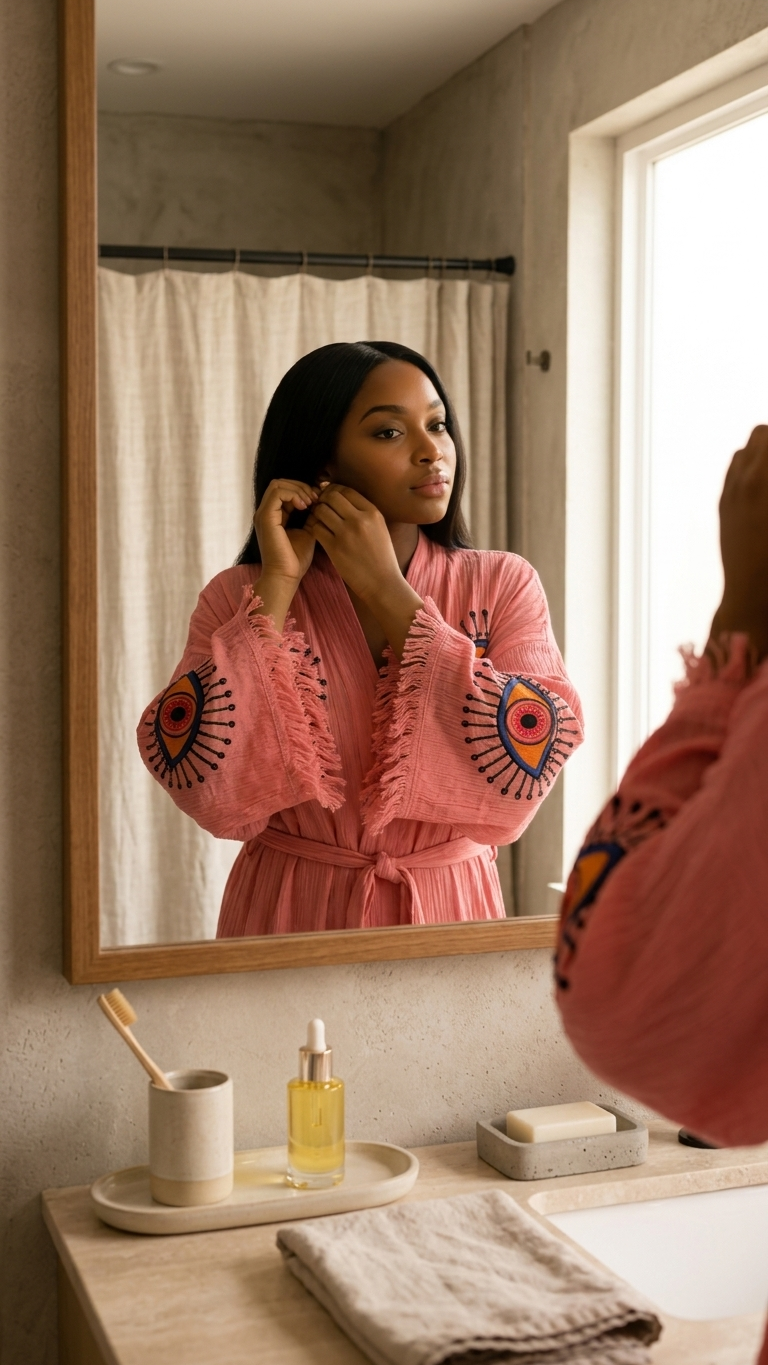 Pink Cotton Rove, Evil Eye Kimono, Boho Cotton Robe