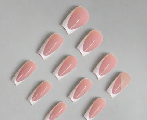 French tips Glossy Medium Ballerina 12pcs false Nails,