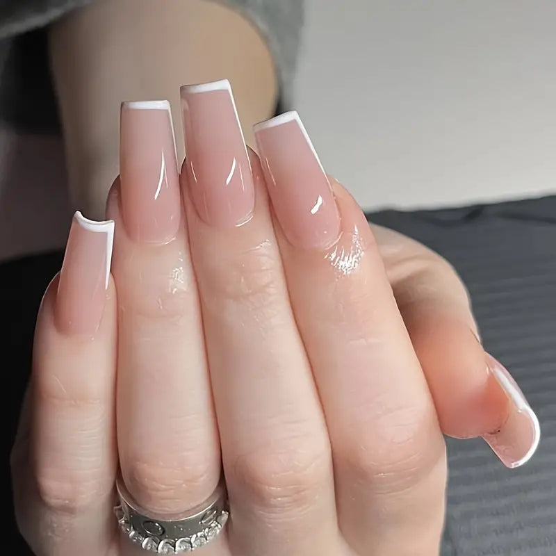 Glossy Medium Ballerina False Nails,Pinkish 12pcs