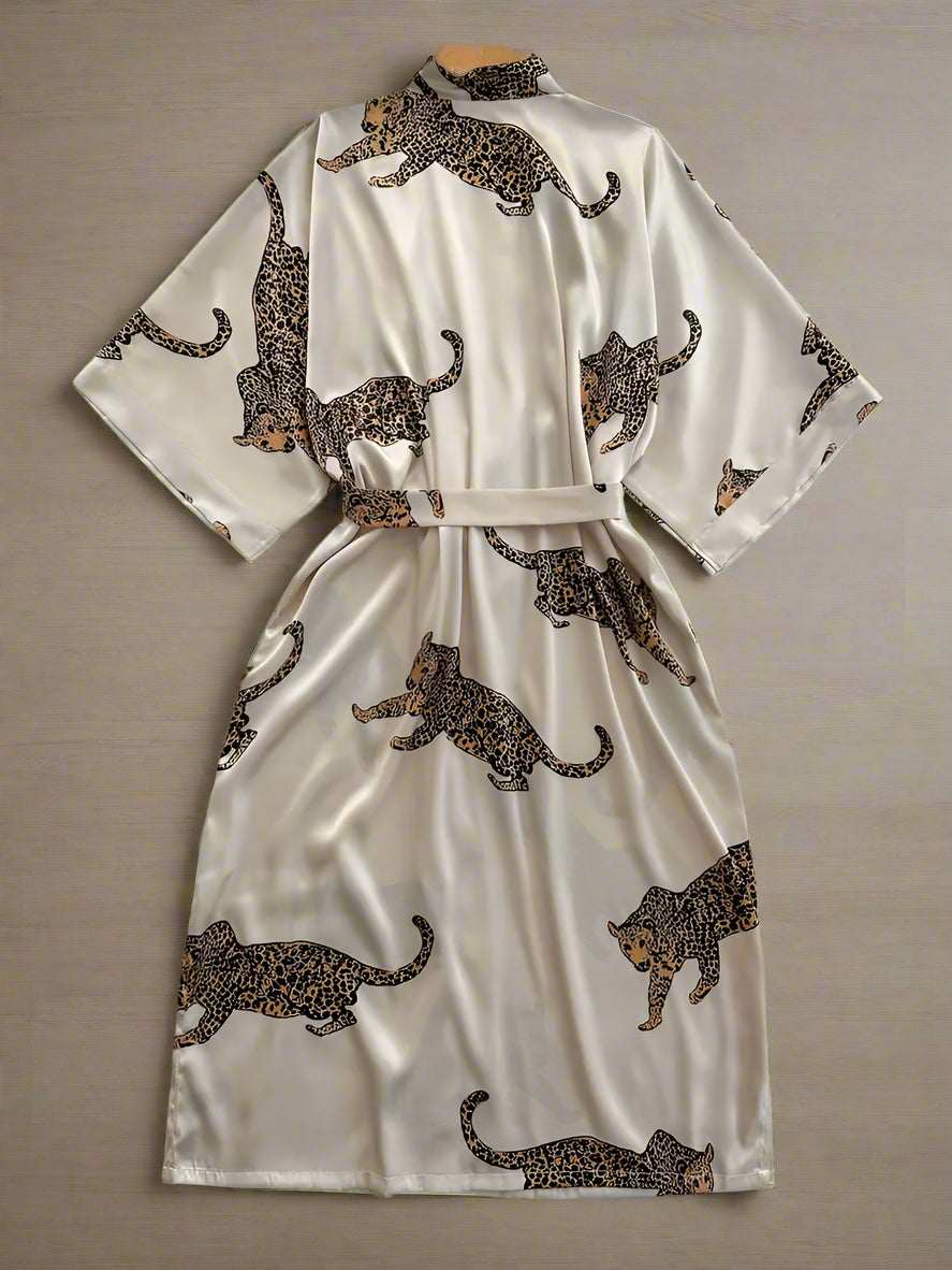 Leopard Print Women's  V-Neck Tie Robe