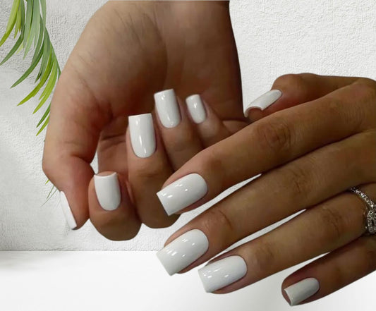 White Glossy Medium Square False Nails 12 pcs