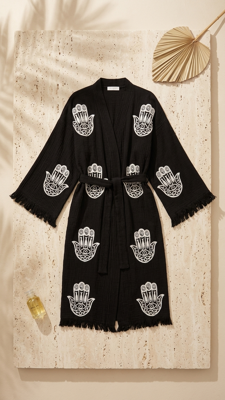 Hamsa Hand Cotton Kimono, %100 Cotton Kimono