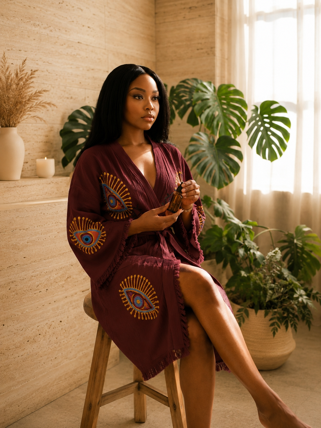 Long Evil Eye Kimono, Organic Cotton Kimono, Kaftan Kimono