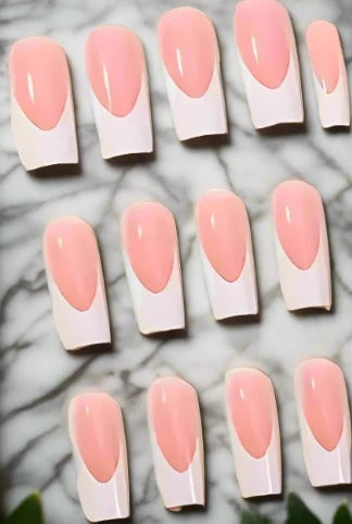 White French tip Press On Long Nails 12pcs