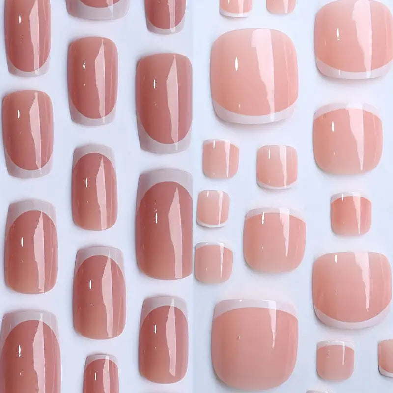 Chic Square-Shaped Nude Pink French Press-On Nails Set -48pcs