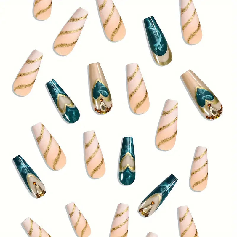 Long Coffin Press On Nails, French Tip-12pcs