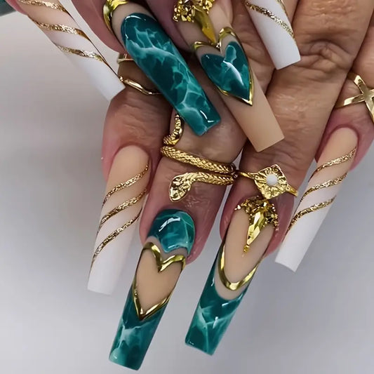Long Coffin Press On Nails, French Tip-12pcs