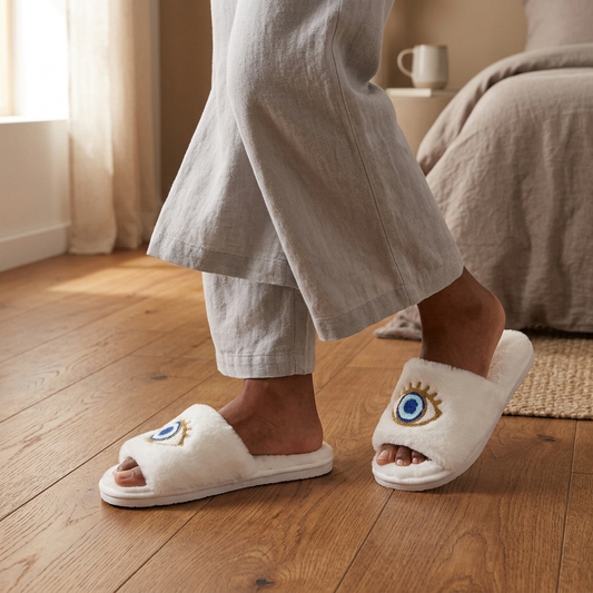 Open Toe Evil Eye Design Slippers -Easy Slip-On