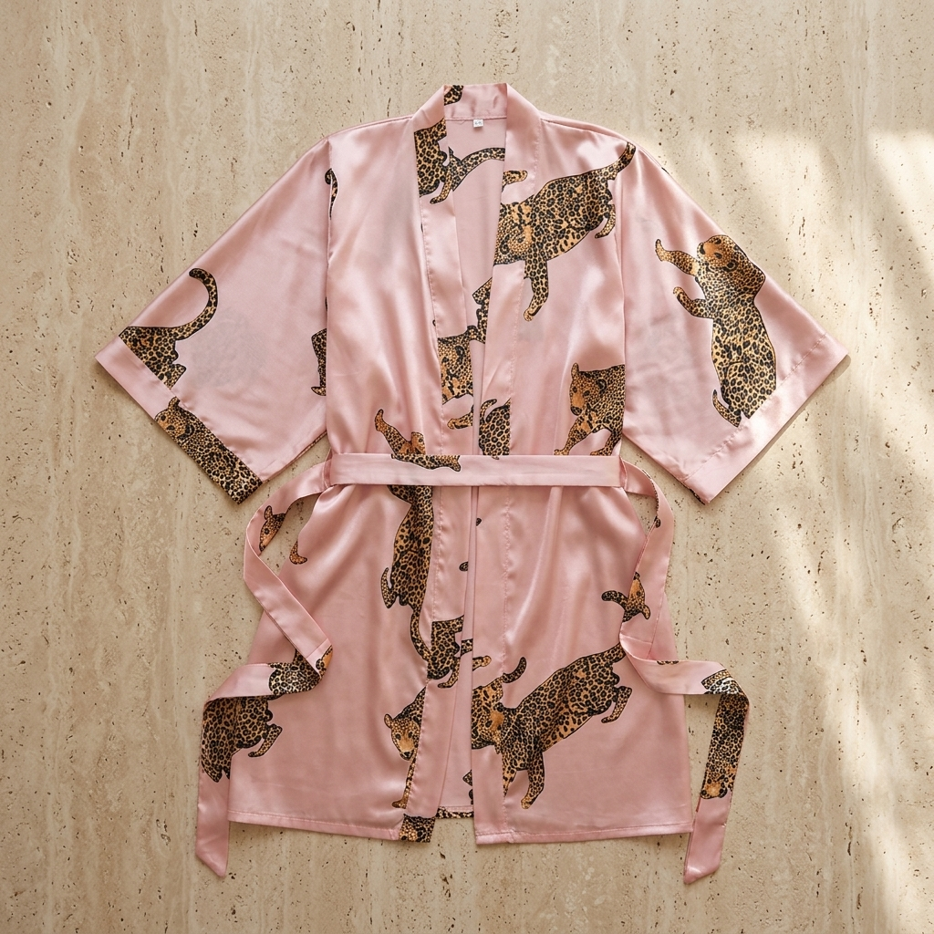 Leopard Print Women's  V-Neck Tie Robe