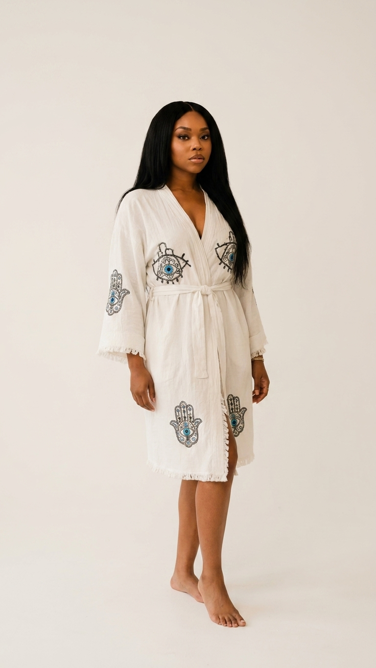 Short Cotton Kimono, Boho Kimono, Cotton Robe